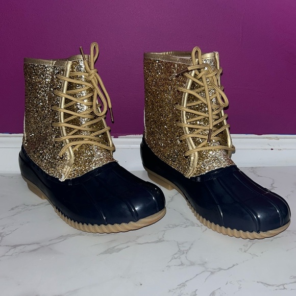 NWOT Belk YD-Gold Glitter/Navy Boots - Picture 3 of 11